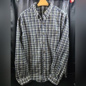 Eddie Bauer Blue & White Plaid Button-Down Shirt – 100% Cotton, Size XL